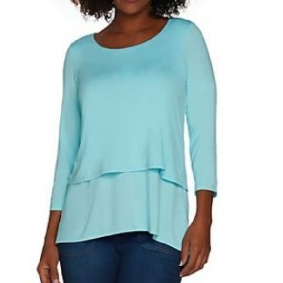 Joan Rivers Tops - Joan Rivers Jersey Knit Layered Top with 3/4 Sleeves  8581